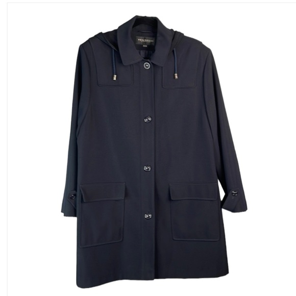 VINTAGE Fen-Nelli Signature Navy Blue Button Front Jacket Removable Hood Size 10 - Picture 2 of 12